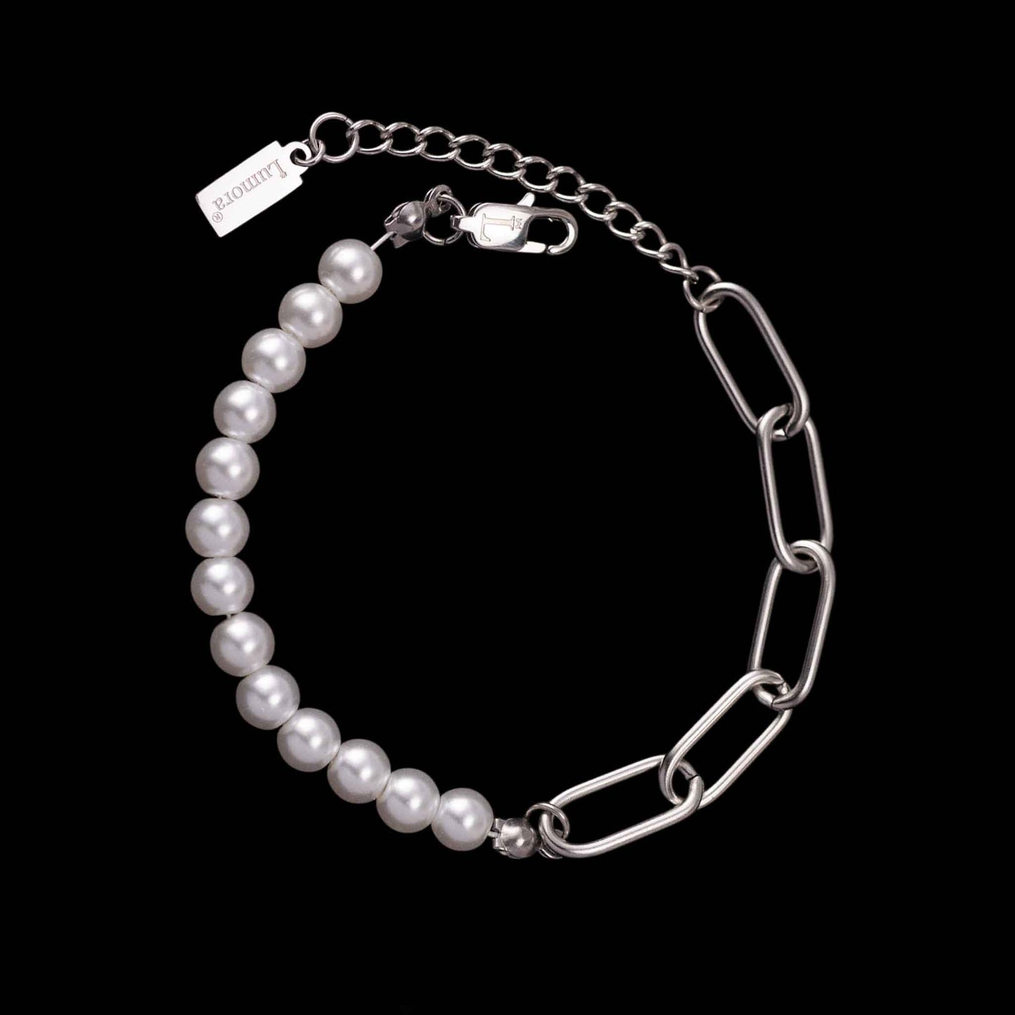 Hybrid Bracelet, Link Armband, Shell Pearls in 6mm breite