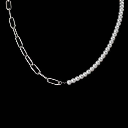 Hybrid Pearl Chain, Shell Pearls 6mm, Link Chain 6mm, Perlenkette halb halb