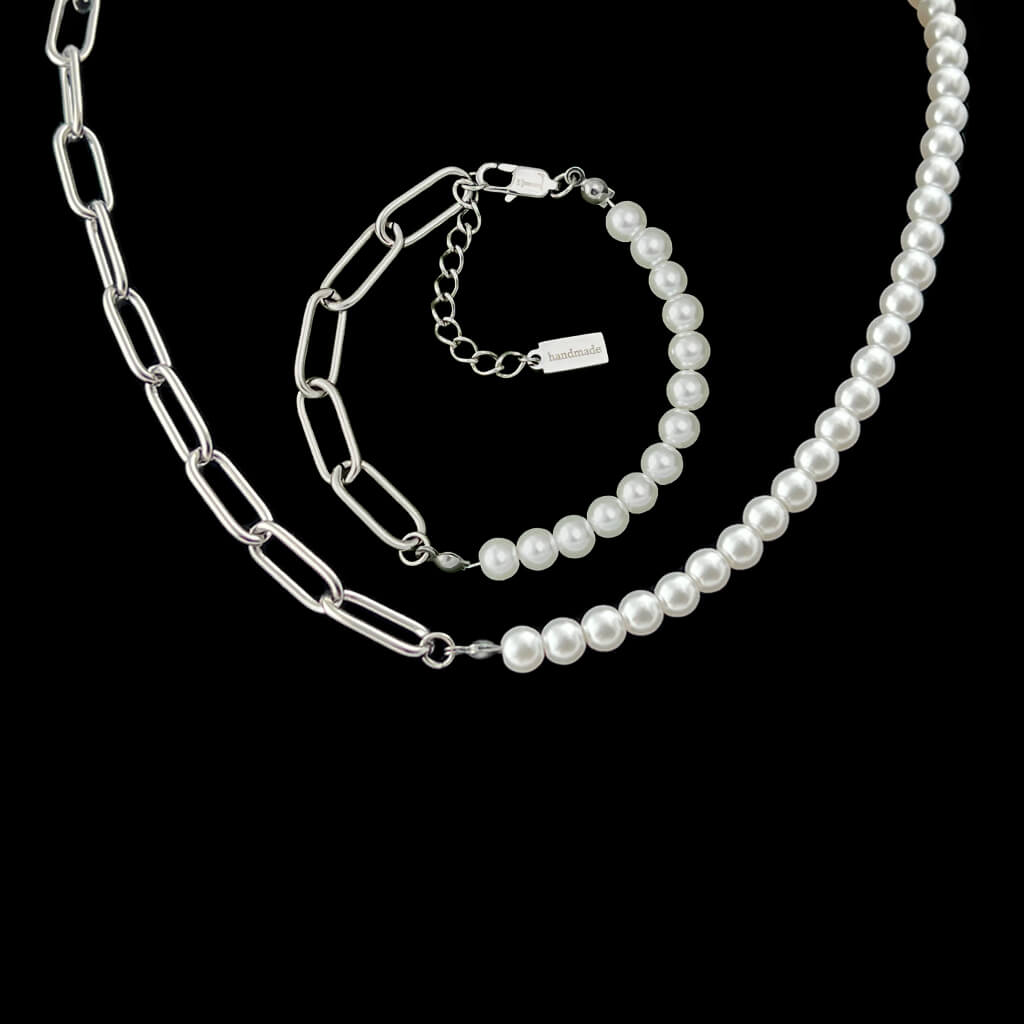 Set aus Hybrid Pearl Chains, 6mm breite, halb Pearl halb Link 